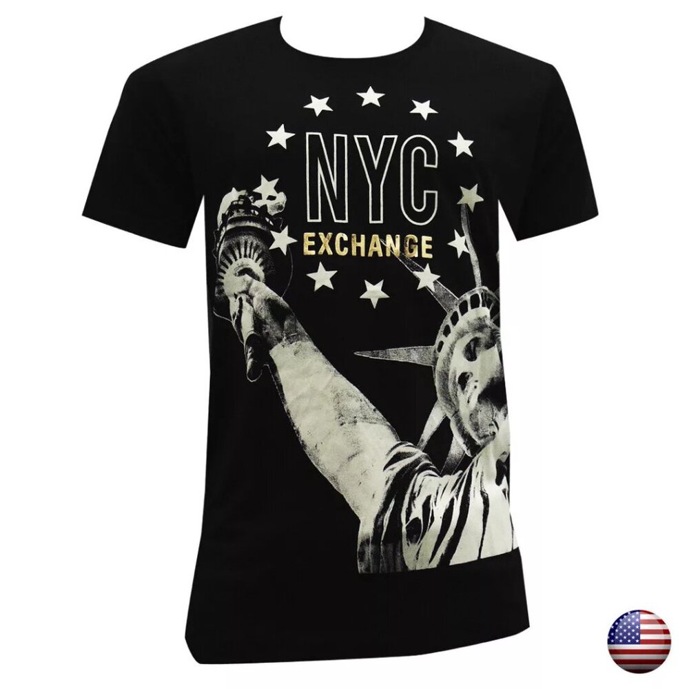 NWT EXCHANGE NEW YORK CITY MEN'S BLACK CREW NECK SHORT SLEEVE T-SHIRT SIZE XL